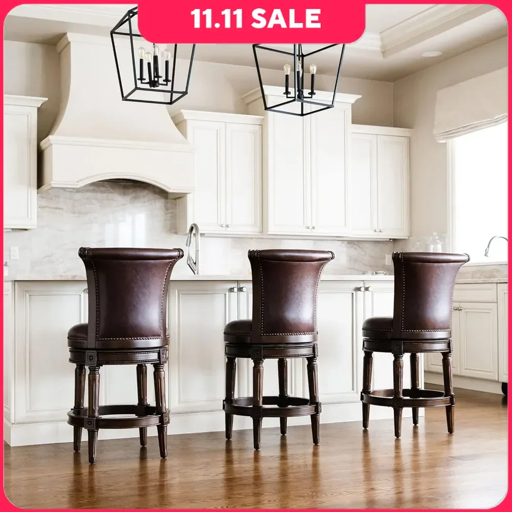 Café Chairs, Counter Height Upholstered with Back in Dark Walnut Finish with Vintage Brown Vegan Leather Seat, Café Chairs
Café Chairs, Counter Height Upholstered with Back in Dark Walnut Finish with Vintage Brown Vegan Leather Seat, Café Chairs