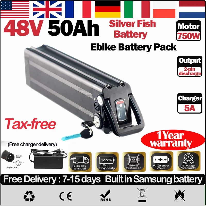 Electric Bike Silverfish Portable Battery Ebike Bike 50A Controller 48v30ah Lithium Battery PackBafang 1500W48V 20 24 40ah 50ah
Electric Bike Silverfish Portable Battery Ebike Bike 50A Controller 48v30ah Lithium Battery PackBafang 1500W48V 20 24 40ah 50ah