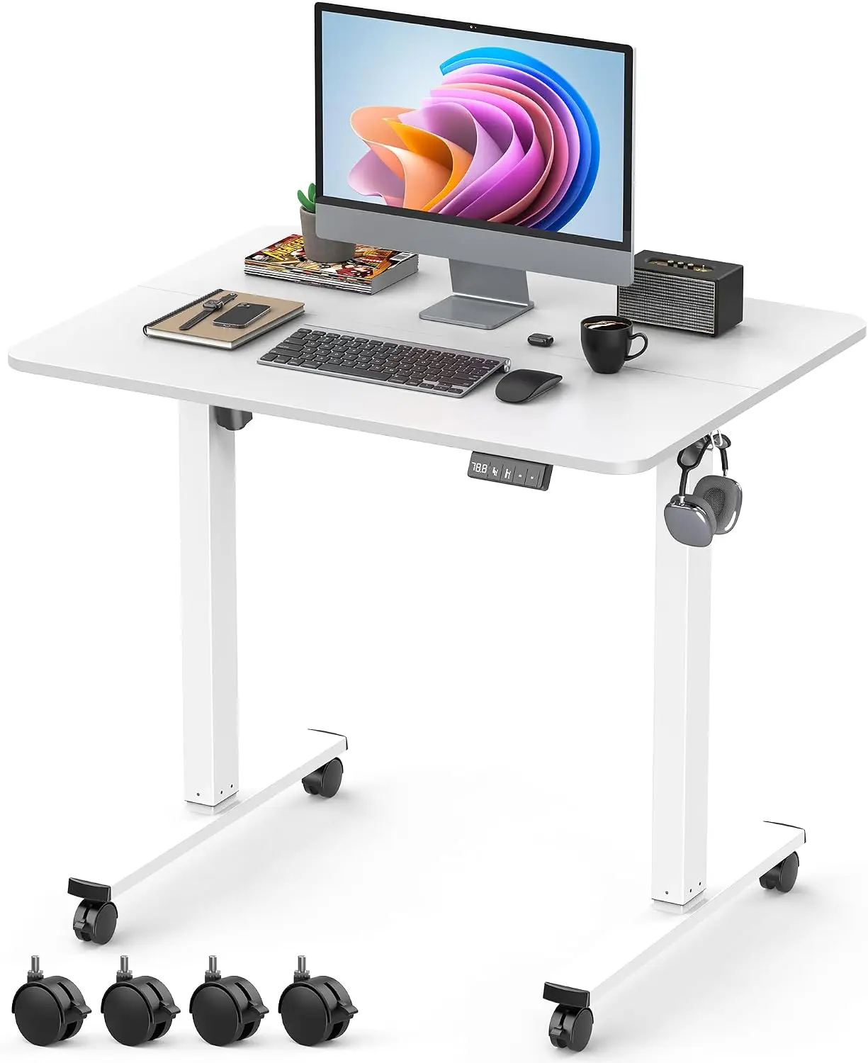 32" Electric Standing Desk, Adjustable Height Mobile Sit Stand Desk with Lockable Casters, White Frame/White Top
32" Electric Standing Desk, Adjustable Height Mobile Sit Stand Desk with Lockable Casters, White Frame/White Top