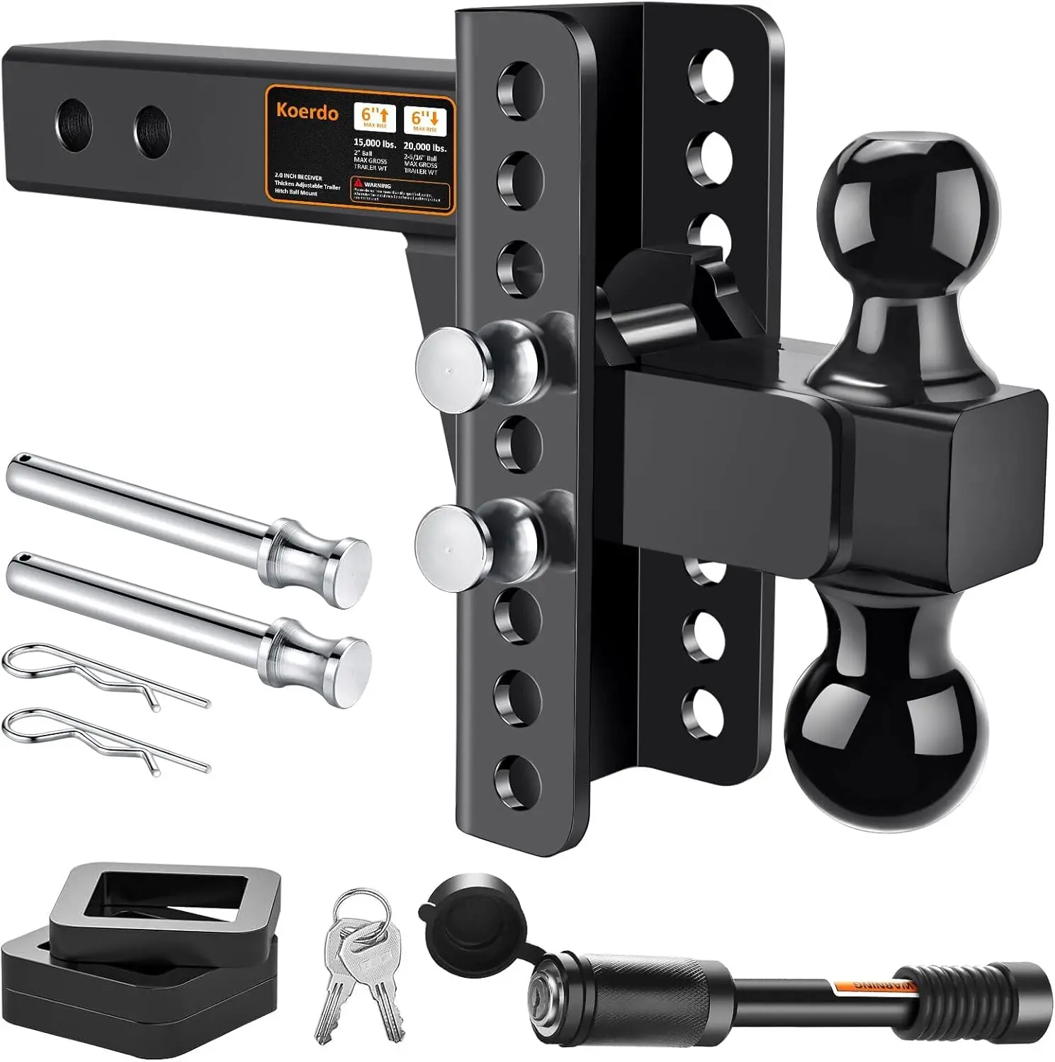 Adjustable Trailer Hitch with 2" Receiver, 6" Drop/Rise, 20K LBS GTW for Trucks & Trailers
Adjustable Trailer Hitch with 2" Receiver, 6" Drop/Rise, 20K LBS GTW for Trucks & Trailers
