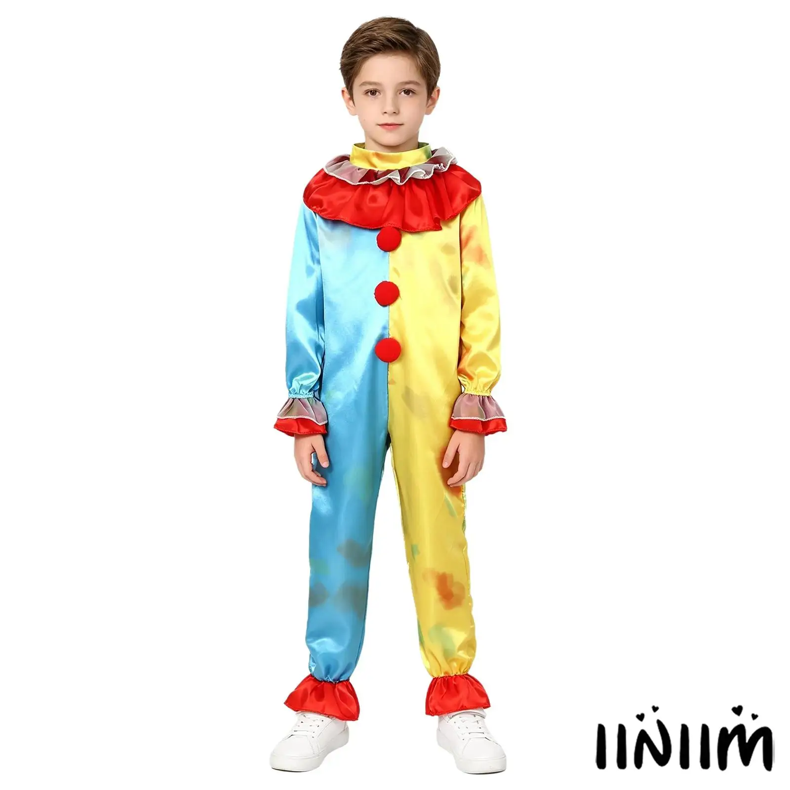 Boys Clown Jumpsuit Ruffled Layered Collar Long Sleeve Elastic Cuffs Leg Opening Jester Bodysuit for Halloween Stage Cosplay
Boys Clown Jumpsuit Ruffled Layered Collar Long Sleeve Elastic Cuffs Leg Opening Jester Bodysuit for Halloween Stage Cosplay