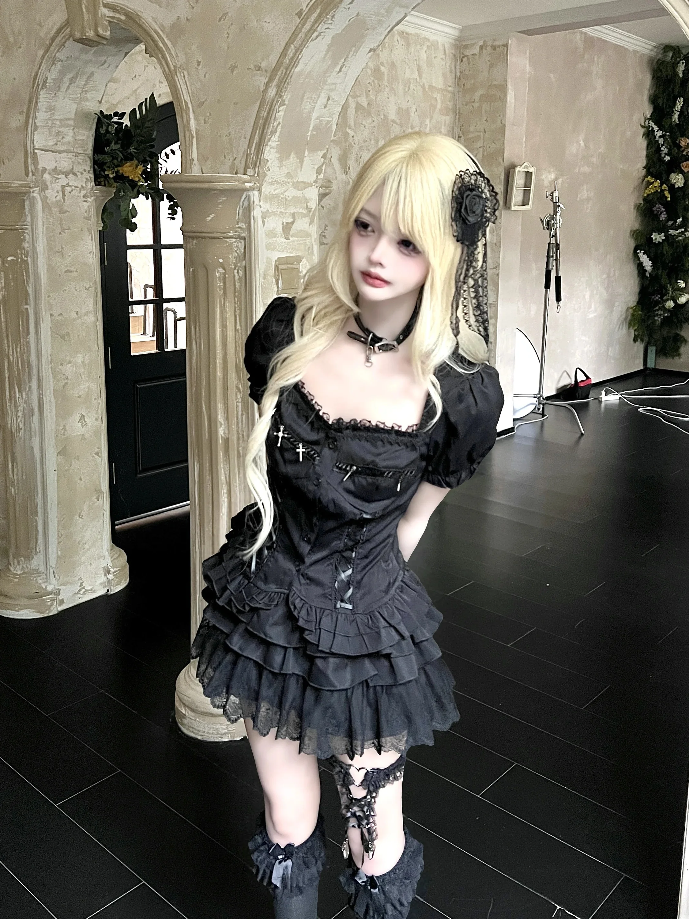 Gothic Style Women's Lace Shirt Punk Sweet Cool Top Cross Design Slim Fit Short Sleeve Polyester Fabric Dark Girl Subculture
Gothic Style Women's Lace Shirt Punk Sweet Cool Top Cross Design Slim Fit Short Sleeve Polyester Fabric Dark Girl Subculture