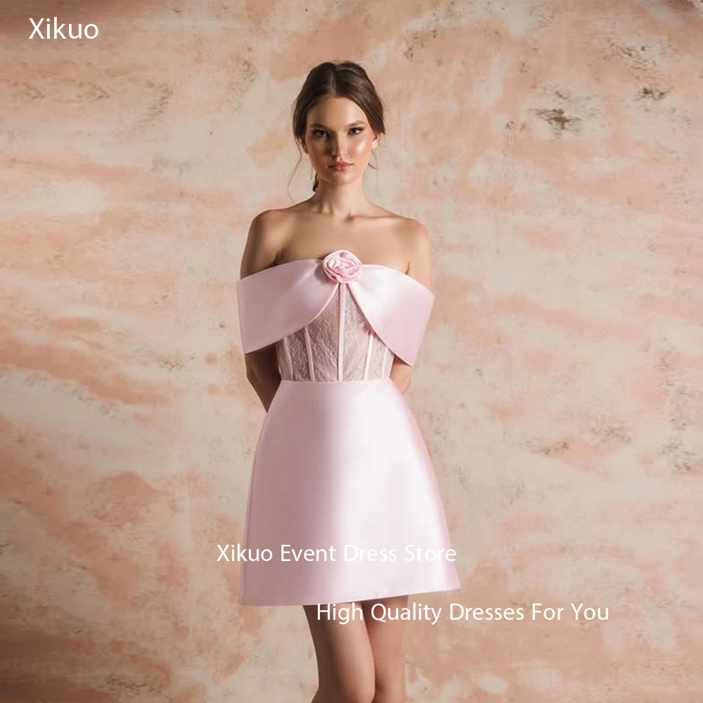 Xikuo Mini Pink Satin Evening Dresses Off The Shoulder Party Gowns 3D Flower Short Prom Dresses Vestidos De Fiesta Customized
Xikuo Mini Pink Satin Evening Dresses Off The Shoulder Party Gowns 3D Flower Short Prom Dresses Vestidos De Fiesta Customized