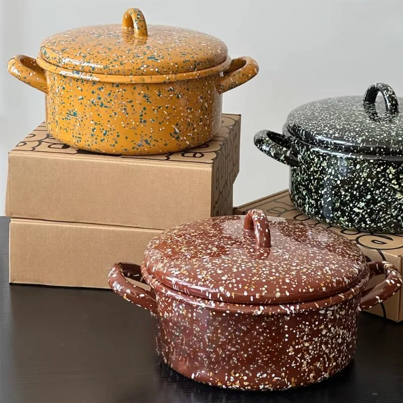 Ink splashing enamel pot with lid Small hot pot Enamel cooking pot Steamer
Ink splashing enamel pot with lid Small hot pot Enamel cooking pot Steamer