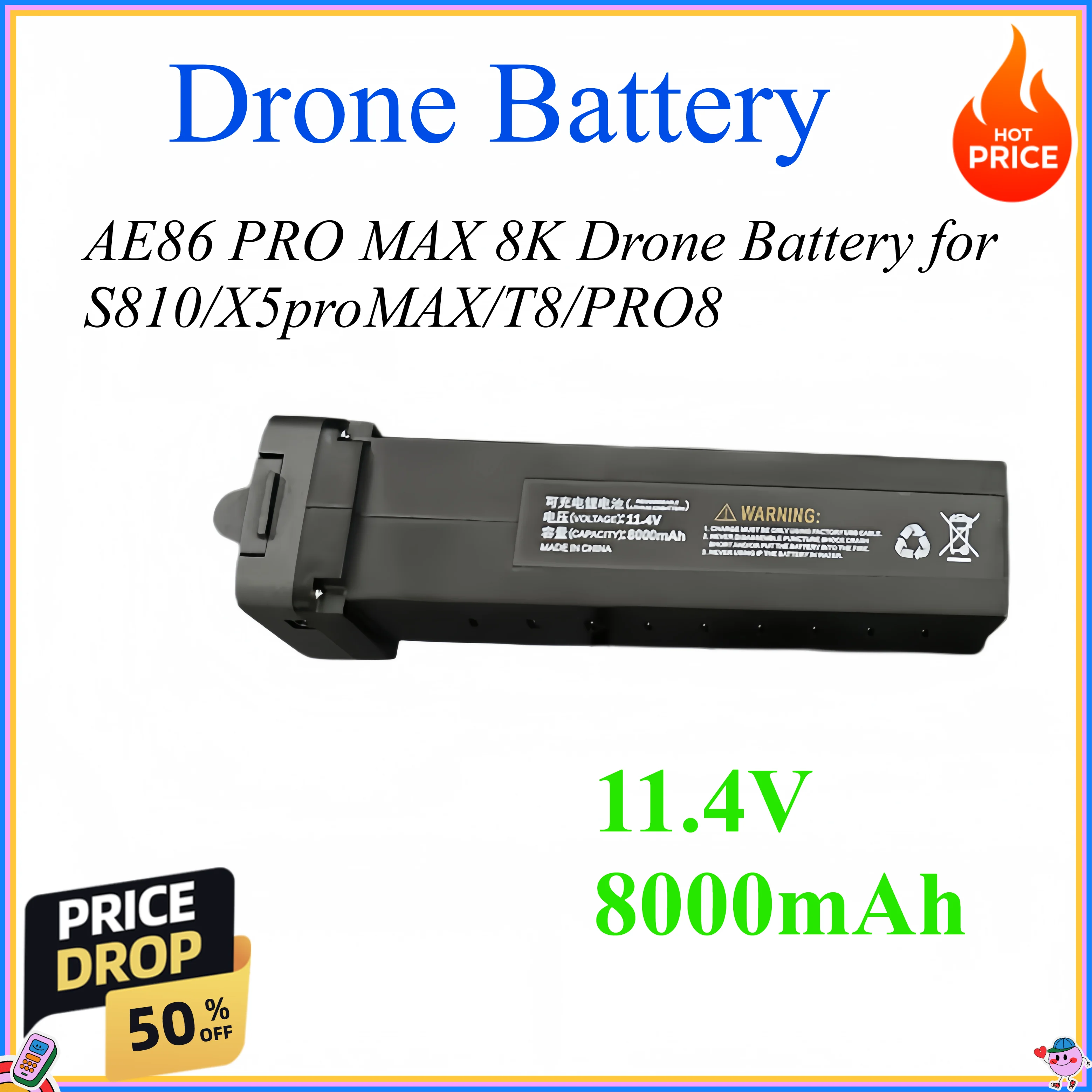 11.4V 8000mAh AE86 PRO MAX 8K Drone Battery for S810/X5proMAX/T8/PRO8 Upgraded Carbon Fiber Battery Spare Parts Accessories
11.4V 8000mAh AE86 PRO MAX 8K Drone Battery for S810/X5proMAX/T8/PRO8 Upgraded Carbon Fiber Battery Spare Parts Accessories