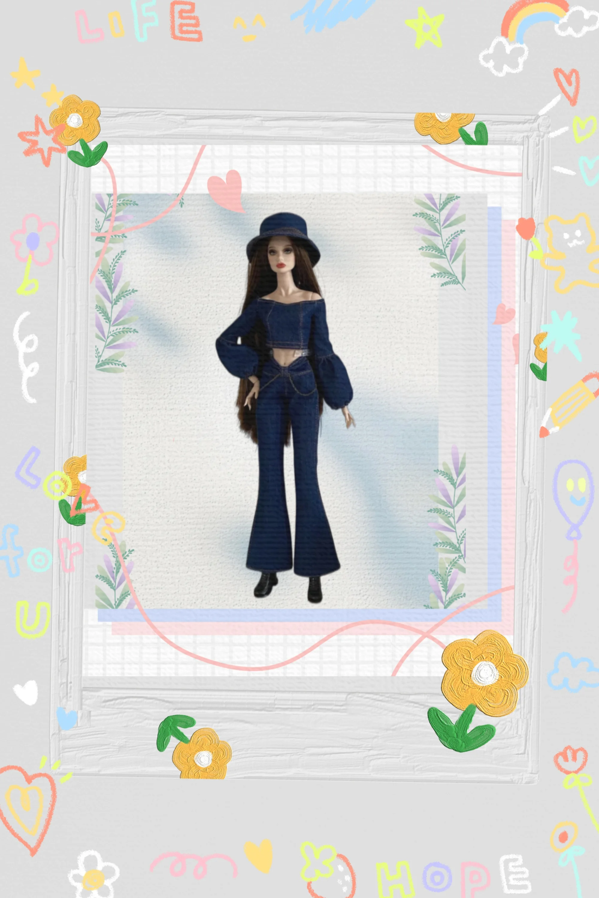 Handmade 1/6 Scale Fisherman Hat Off Shoulder Tops Bow Tie Denim Bell Bottom Pants Set Fit IT PP FR2 ST Supermodel Body
Handmade 1/6 Scale Fisherman Hat Off Shoulder Tops Bow Tie Denim Bell Bottom Pants Set Fit IT PP FR2 ST Supermodel Body