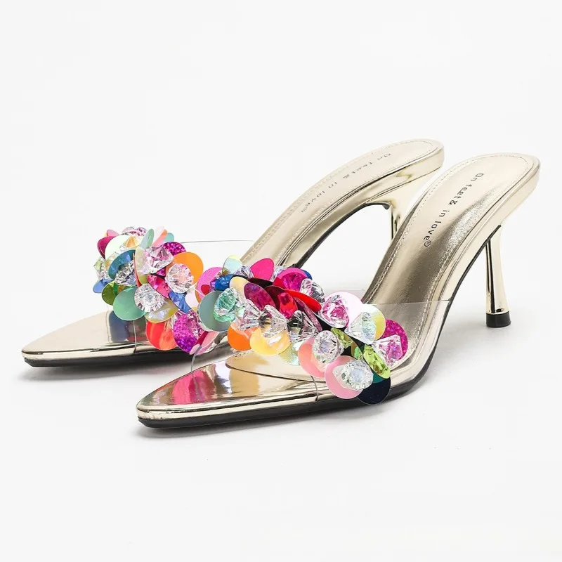Color Sequins Rhinestone Decoration Slipper Women Fashion PVC Transparent Slide Sandal Sexy Open-toe Pointed Toe Stiletto Sandal
Color Sequins Rhinestone Decoration Slipper Women Fashion PVC Transparent Slide Sandal Sexy Open-toe Pointed Toe Stiletto Sandal