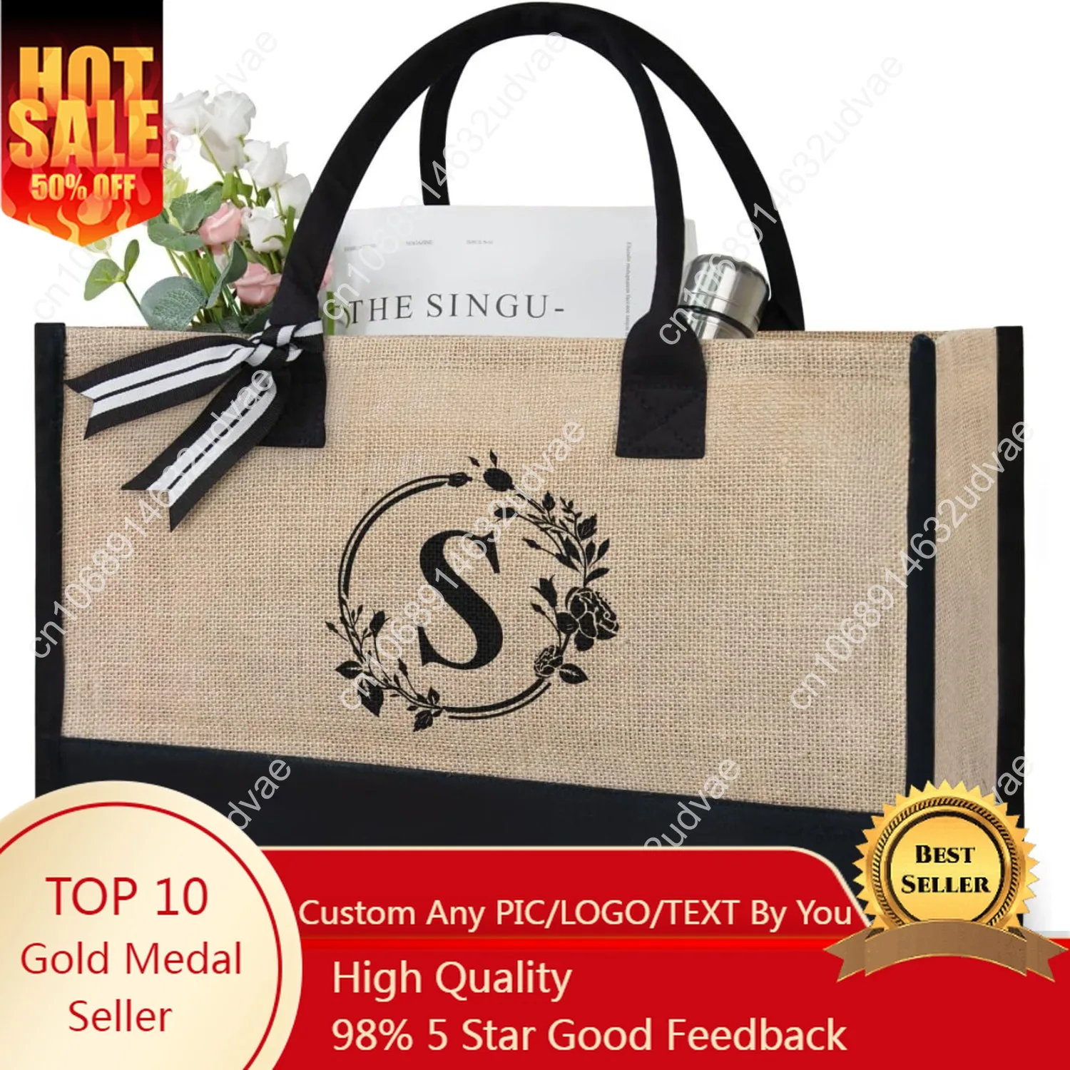 TOPDesign Personalized Initial Jute/Canvas Beach Bag, Monogrammed Gift Tote Bag for Women
TOPDesign Personalized Initial Jute/Canvas Beach Bag, Monogrammed Gift Tote Bag for Women