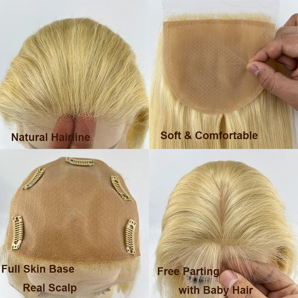 #613 Light Blonde Human Hair Topper 5x5inch Silk Base Toupee Lace Front Remy Human Hair Silk Top Cloure Body Wave with Clips in
#613 Light Blonde Human Hair Topper 5x5inch Silk Base Toupee Lace Front Remy Human Hair Silk Top Cloure Body Wave with Clips in