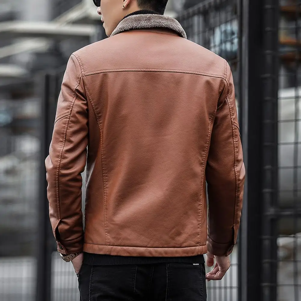 Warm Winter Coat Stylish Men's Imitation Leather Jacket with Velvet Lining Lapel Zipper Placket Solid Color Autumn Winter for A
Warm Winter Coat Stylish Men's Imitation Leather Jacket with Velvet Lining Lapel Zipper Placket Solid Color Autumn Winter for A