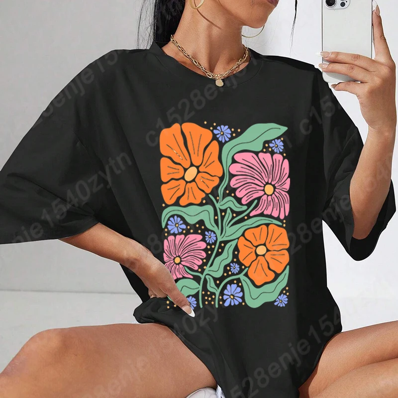 Flower Print T-Shirts, Women Short Sleeve Round Neck Tee Shirts, Summer Casual T Shirts,Women's Oversized Clothing
Flower Print T-Shirts, Women Short Sleeve Round Neck Tee Shirts, Summer Casual T Shirts,Women's Oversized Clothing