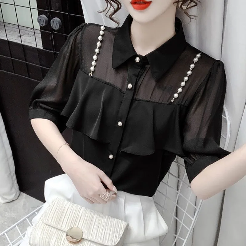 Slimming Effect Short Sleeve Chiffon Shirt Women's Fashionable Versatile Korean Style Design Summer 2026 Breathable Collar
Slimming Effect Short Sleeve Chiffon Shirt Women's Fashionable Versatile Korean Style Design Summer 2026 Breathable Collar