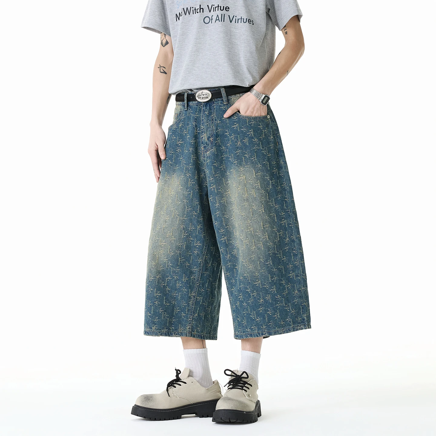 Personalized jacquard denim cropped pants for summer new American retro straight wide leg jeans for men women high street pants
Personalized jacquard denim cropped pants for summer new American retro straight wide leg jeans for men women high street pants