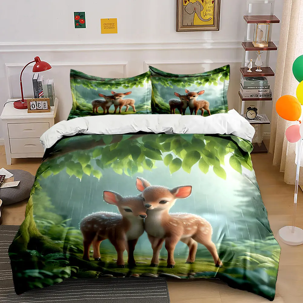 Gentle fawns under rainy canopy Printed Duvet Cover Set 1 Duvet Cover+2 Pillowcase Multi Size Bedroom Bedding Decor Luxury gifts
Gentle fawns under rainy canopy Printed Duvet Cover Set 1 Duvet Cover+2 Pillowcase Multi Size Bedroom Bedding Decor Luxury gifts