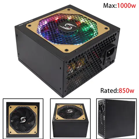 RGB 850W ATX dostarcza moc PC 220V Max 1200W komputer gamingowy serwer PSU 20/24PIN wydobycie PSU źródło PSU