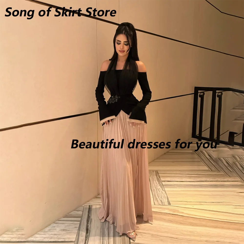 Fashion 2-piece Black and Pink Evening Dress Customized Boat Neck 3/4 Sleeves Beaded A Line Floor Length Formal Party Dresses
Fashion 2-piece Black and Pink Evening Dress Customized Boat Neck 3/4 Sleeves Beaded A Line Floor Length Formal Party Dresses