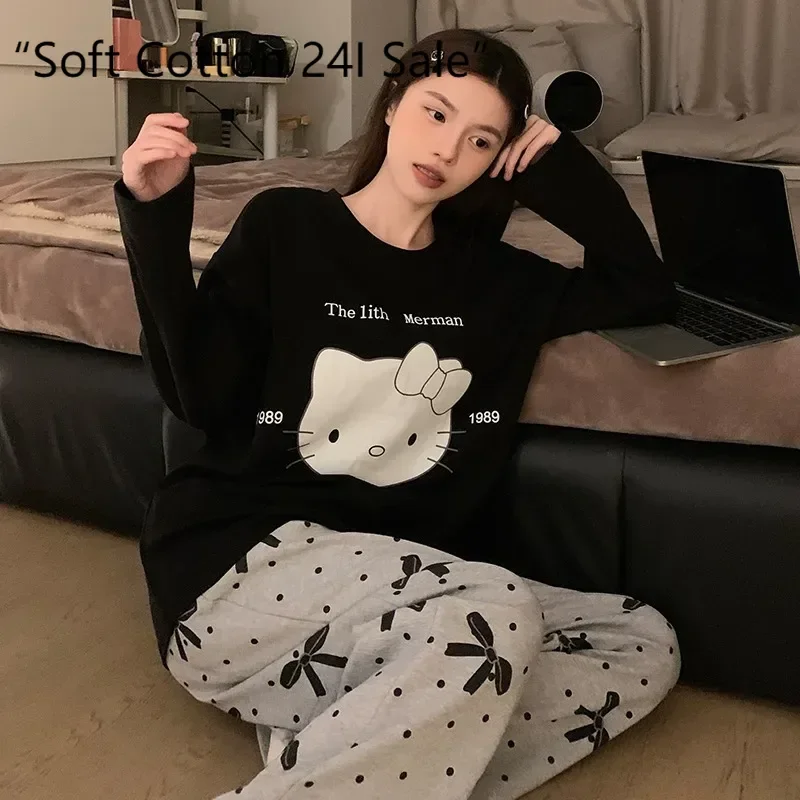 Новинка 2025, хлопковая пижама с героями мультфильмов «Hello Kitty», комплект из двух предметов, брюки с длинными рукавами, черная повседневная женская одежда Hello Kitty
Новинка 2025, хлопковая пижама с героями мультфильмов «Hello Kitty», комплект из двух предметов, брюки с длинными рукавами, черная повседневная женская одежда Hello Kitty