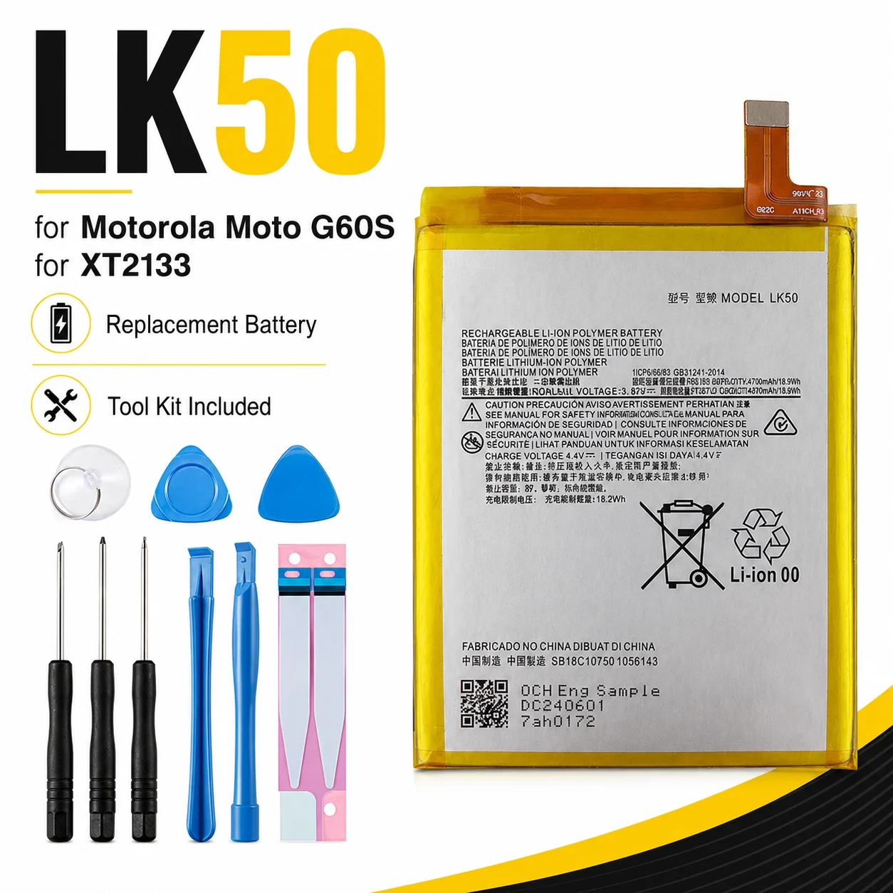 LK50 5000mAh 19.4Wh Li-ion Battery for Motorola Moto G60s G60S XT2133 Rechargeable Phone Replacement with Repair Tool Kit
LK50 5000mAh 19.4Wh Li-ion Battery for Motorola Moto G60s G60S XT2133 Rechargeable Phone Replacement with Repair Tool Kit