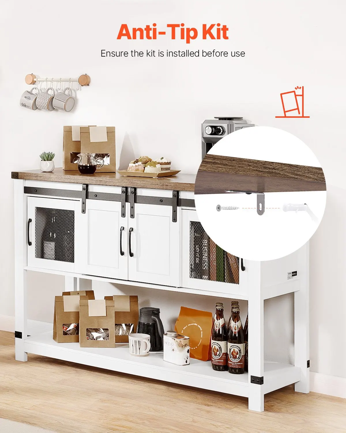 Coffee Bar Cabinet, 47.3 x 15.7 x 32.7 in Farmhouse Coffee Bar Cabinet with 4-Tier Storage, Coffee Bar Table with Barn Doors,
Coffee Bar Cabinet, 47.3 x 15.7 x 32.7 in Farmhouse Coffee Bar Cabinet with 4-Tier Storage, Coffee Bar Table with Barn Doors,