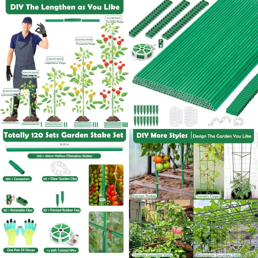 393PCS Garden Stakes Set with Fiberglass Plant Stakes Sticks Supports and Accessories, DIY 4Feet 5Feet 6Feet 7Feet Tomato Stake
393PCS Garden Stakes Set with Fiberglass Plant Stakes Sticks Supports and Accessories, DIY 4Feet 5Feet 6Feet 7Feet Tomato Stake