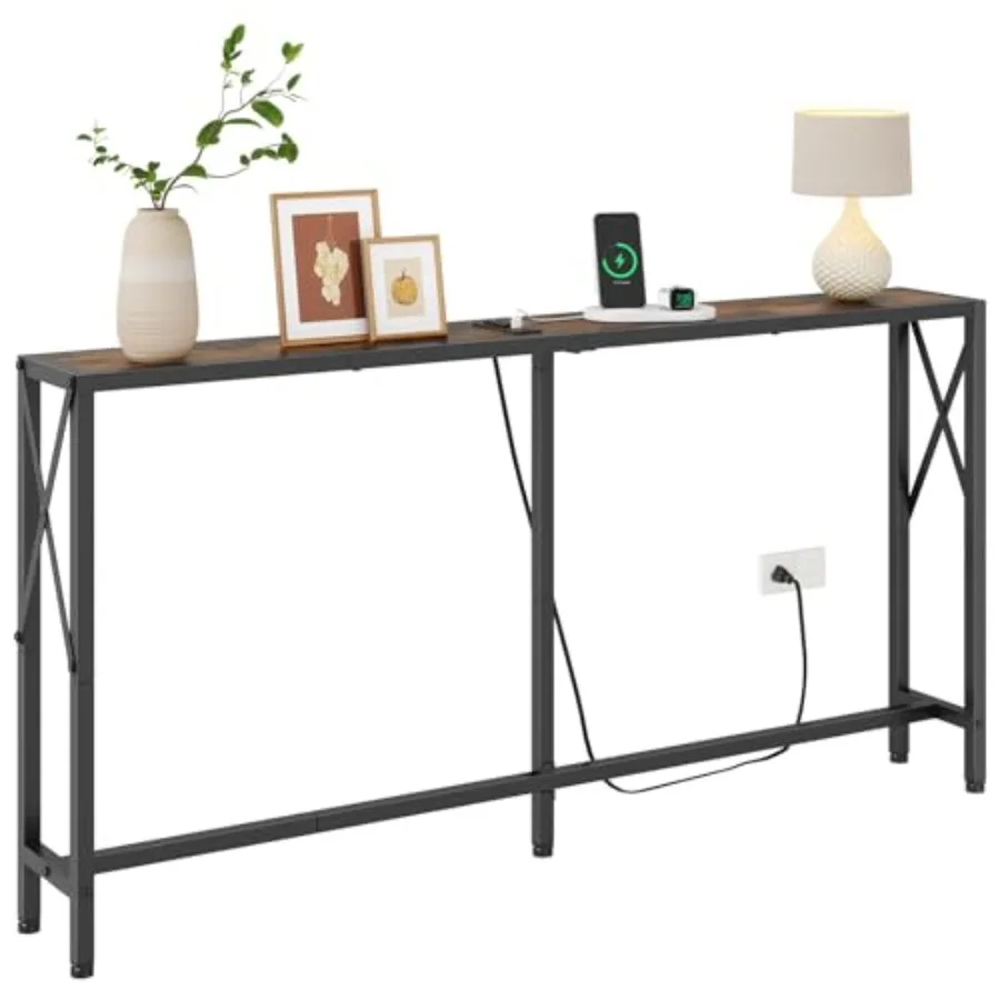 Console Table with Outlets and USB Ports for Living Room, Rustic Brown Industrial Wood-Metal Design, 55.1 Long Skinny Sofa Tabl
Console Table with Outlets and USB Ports for Living Room, Rustic Brown Industrial Wood-Metal Design, 55.1 Long Skinny Sofa Tabl