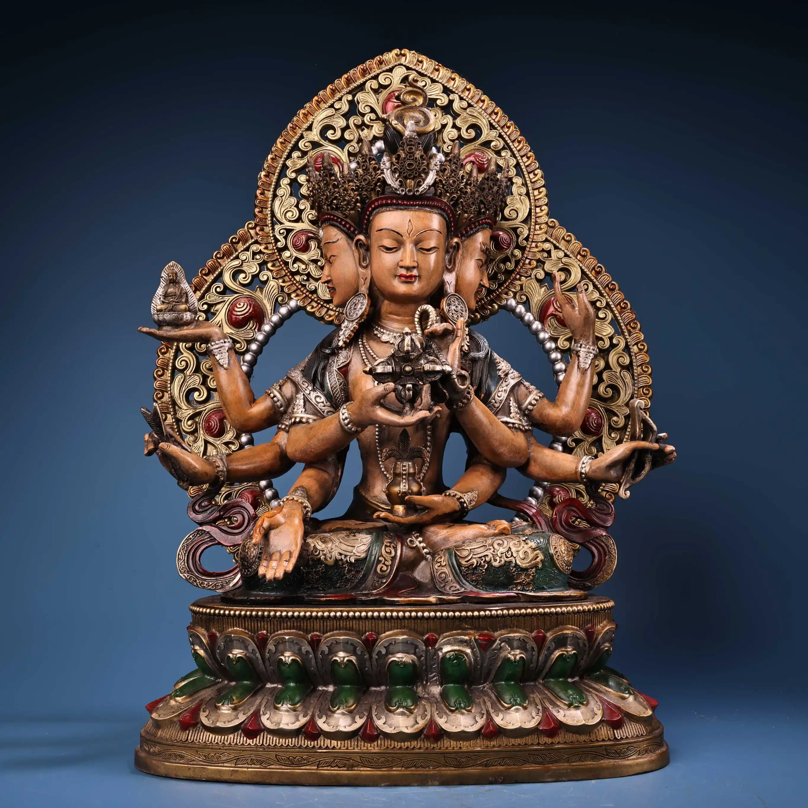 20"Tibetan Temple Collection Old Bronze Painted High Relief Namgyalma Sitting Buddha Lotus Terrace Backlight Worship Hall
20"Tibetan Temple Collection Old Bronze Painted High Relief Namgyalma Sitting Buddha Lotus Terrace Backlight Worship Hall