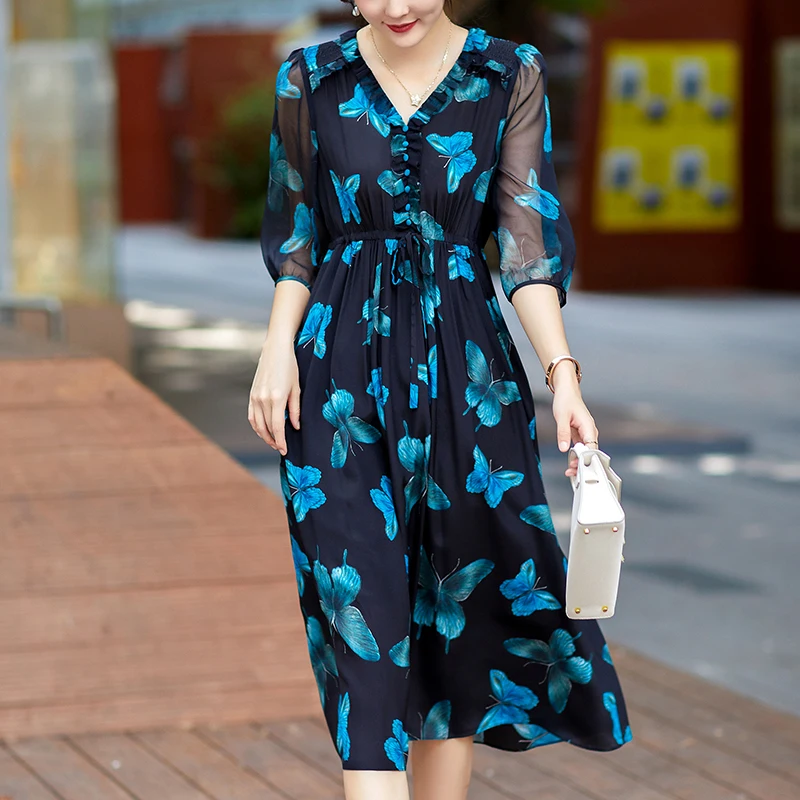 New 100% Real Silk Elegant Dresses for Women 2026 Summer V-neck Vintage High Waist Butterfly Print Women's Long Dress A-line
New 100% Real Silk Elegant Dresses for Women 2026 Summer V-neck Vintage High Waist Butterfly Print Women's Long Dress A-line
