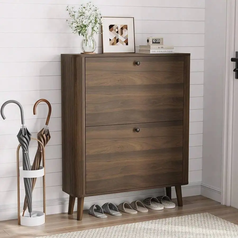 Walnut Wood Shoe Cabinet With 2 Flip Drawers, 31.5 Inch Hidden Storage For Entryway Hallway
Walnut Wood Shoe Cabinet With 2 Flip Drawers, 31.5 Inch Hidden Storage For Entryway Hallway