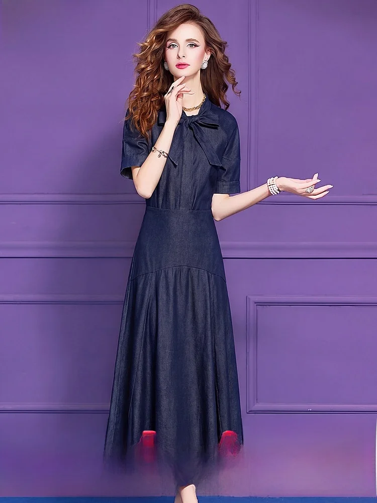 Blue Denim Shirt Dress Women's Short Sleeve Summer Casual A-Line Skirt Design Knot Waistband Fashionable Ensemble
Blue Denim Shirt Dress Women's Short Sleeve Summer Casual A-Line Skirt Design Knot Waistband Fashionable Ensemble