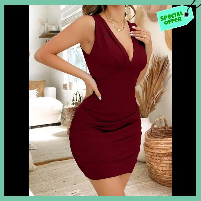 Sturdy Women's Deep V Neck Sleeveless Ruched Bodycon Party Club Cocktail Mini Dresses
Sturdy Women's Deep V Neck Sleeveless Ruched Bodycon Party Club Cocktail Mini Dresses