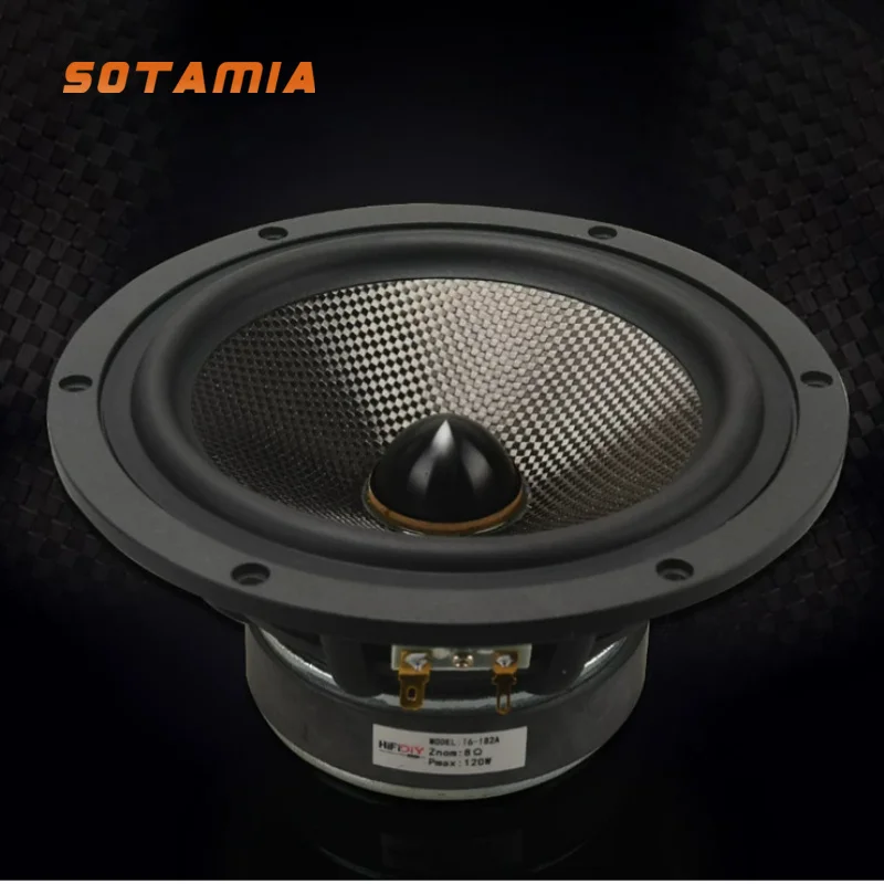 SOTAMIA 1pcs 6.5 Inch Mid Bass Speaker 4 8 Ohm 120W Composite Carbon Fiber Multi-function Hifi Musc Multimedia Home Speaker Unit
SOTAMIA 1pcs 6.5 Inch Mid Bass Speaker 4 8 Ohm 120W Composite Carbon Fiber Multi-function Hifi Musc Multimedia Home Speaker Unit