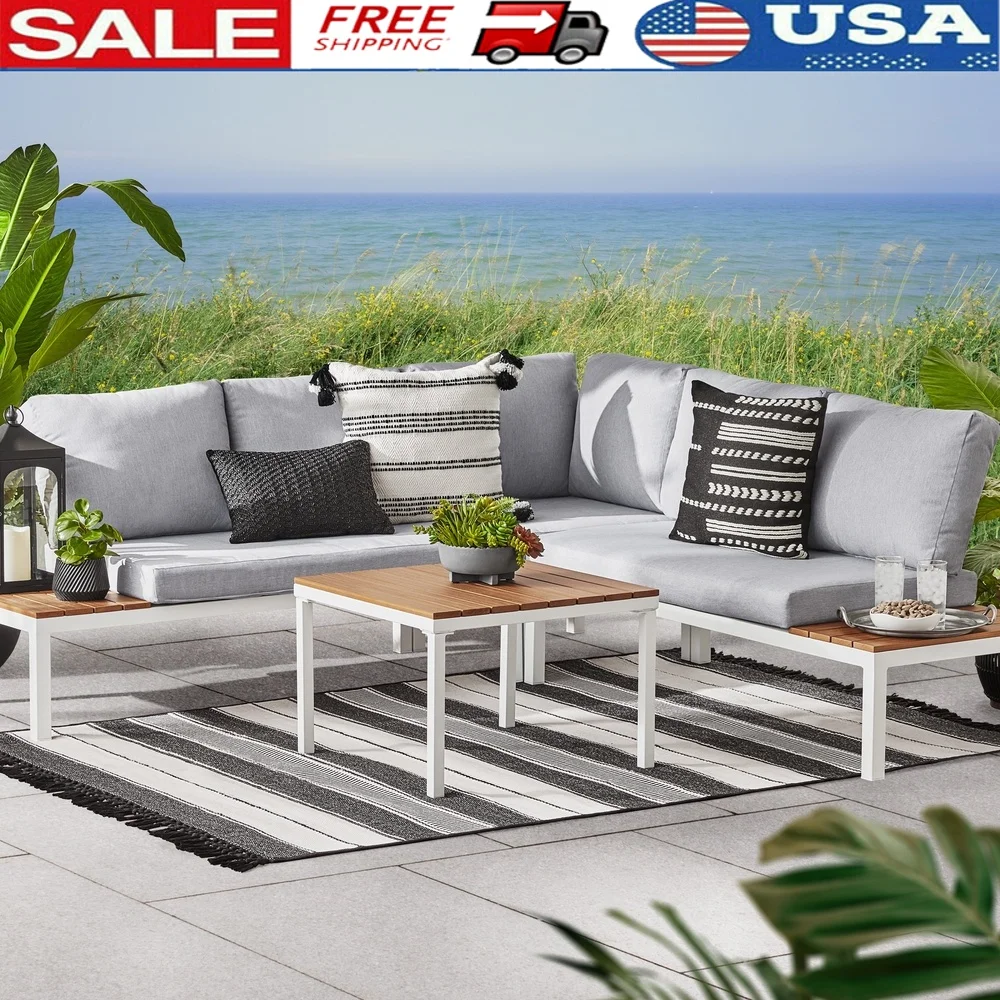 Outdoor L-Shaped Sectional Sofa Set with Recliner 4 Pieces Built-in Side Tables Coffee Table Seats 5 Fade-Resistant Olefin Easy
Outdoor L-Shaped Sectional Sofa Set with Recliner 4 Pieces Built-in Side Tables Coffee Table Seats 5 Fade-Resistant Olefin Easy