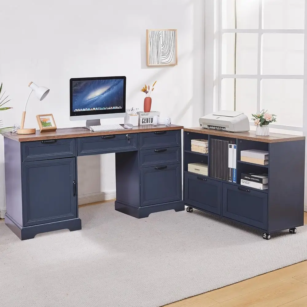 60 Executive Desk with 40 Mobile File Cabinet, L-Shaped Desk Set with Charging Station, Storage Office Desk for Work, Wood Compu
60 Executive Desk with 40 Mobile File Cabinet, L-Shaped Desk Set with Charging Station, Storage Office Desk for Work, Wood Compu