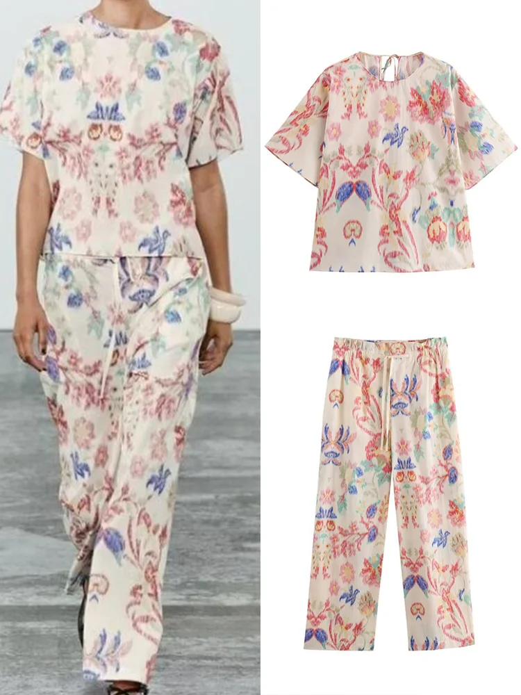 Women Summer 2-Pieces Sets 2024 Vintage Print Short Blouses Tops and Straight Pants Female Elegant Street Two Suits Clothing
Women Summer 2-Pieces Sets 2024 Vintage Print Short Blouses Tops and Straight Pants Female Elegant Street Two Suits Clothing