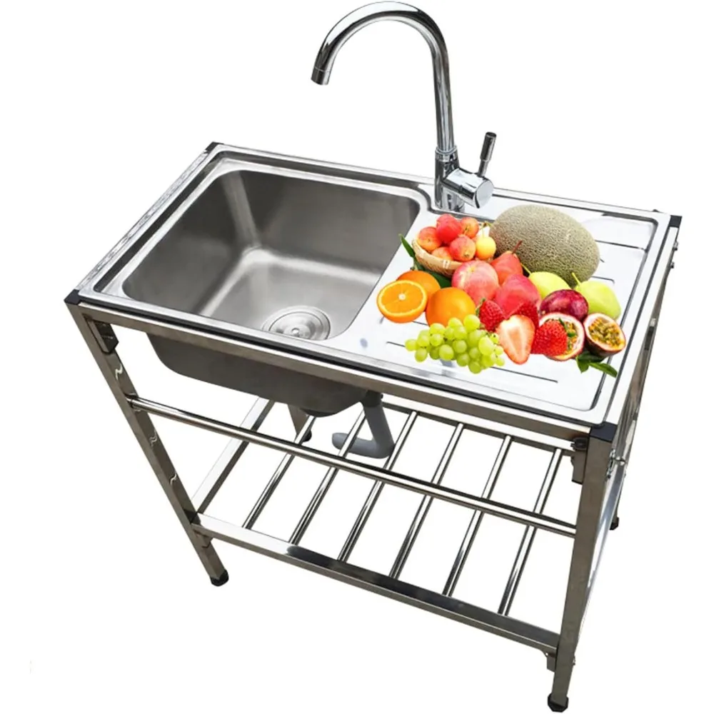 Отдельно стоящая кухонная мойка из нержавеющей стали с одной чашей и полкой для хранения
Отдельно стоящая кухонная мойка из нержавеющей стали с одной чашей и полкой для хранения