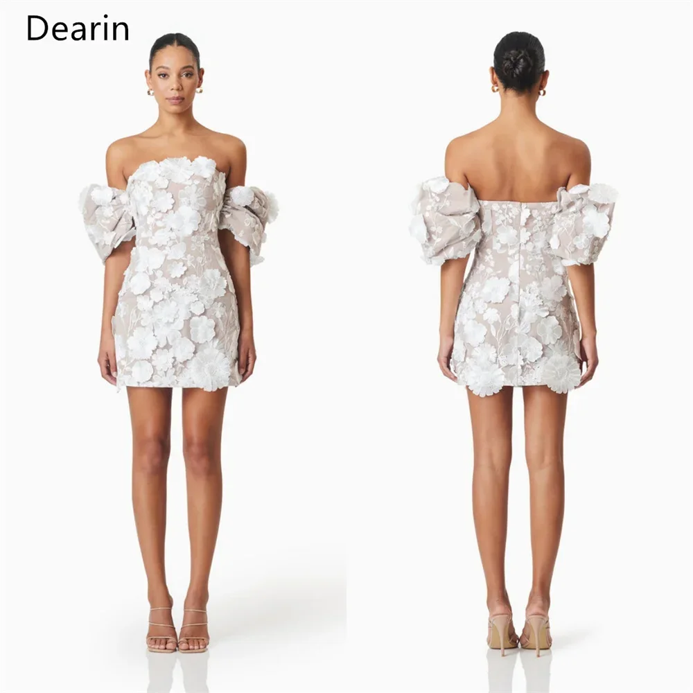 Customized Evening Gown Dearin Off-the-shoulder A-line Mini Length Skirts Open Back Tulle Applique Flower Bespoke Occasion Dress
Customized Evening Gown Dearin Off-the-shoulder A-line Mini Length Skirts Open Back Tulle Applique Flower Bespoke Occasion Dress