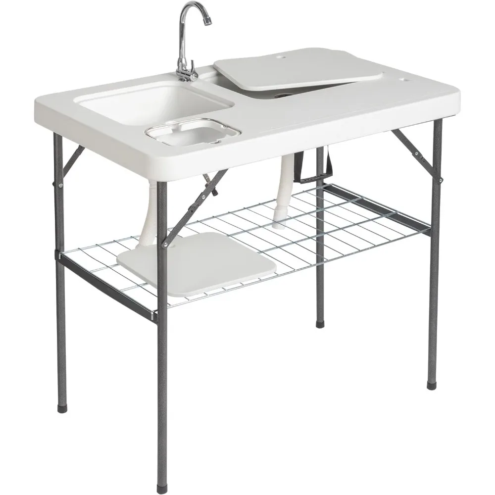 40" Folding Fish Cleaning Camping Table w/Faucet & Sink, Outdoor Portable Fillet Station w/Grid Frame, Knife Groove
40" Folding Fish Cleaning Camping Table w/Faucet & Sink, Outdoor Portable Fillet Station w/Grid Frame, Knife Groove