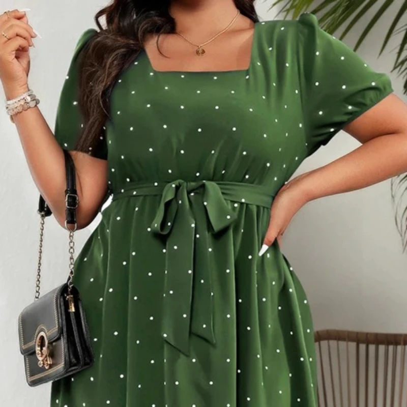 Elegant Women's Plus Size Summer Polka Dot Dress Casual Square Neck Belted Large Sizes Puff Sleeve Beach Sundress Maxi Dresses
Elegant Women's Plus Size Summer Polka Dot Dress Casual Square Neck Belted Large Sizes Puff Sleeve Beach Sundress Maxi Dresses