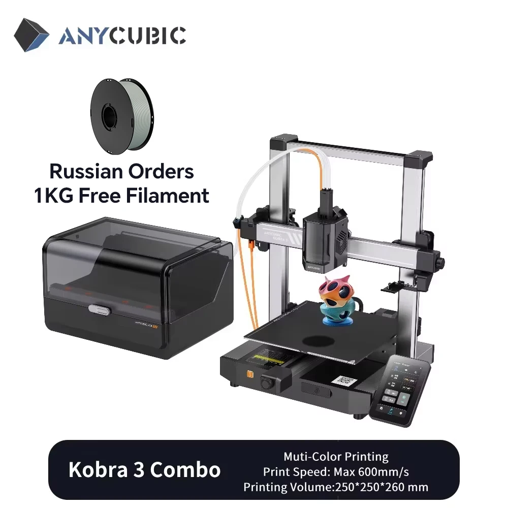 ANYCUBIC Kobra 3 Combo AE Версия FDM Многоцветный 3D-принтер 4–8 цветов Макс. 600 мм/с Скорость печати Размер сборки 250x250x260 мм 
ANYCUBIC Kobra 3 Combo AE Версия FDM Многоцветный 3D-принтер 4–8 цветов Макс. 600 мм/с Скорость печати Размер сборки 250x250x260 мм