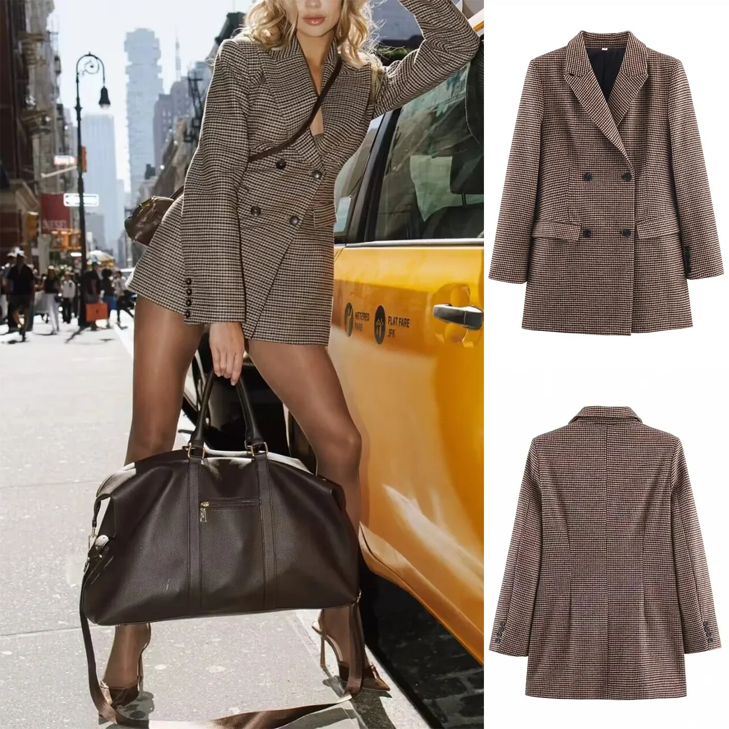 Retro Style Long Sleeve Turn-down Collar Checkered Patterned Double-breasted Women's Suit Jacket Winter New Arrival Commute Wind
Retro Style Long Sleeve Turn-down Collar Checkered Patterned Double-breasted Women's Suit Jacket Winter New Arrival Commute Wind