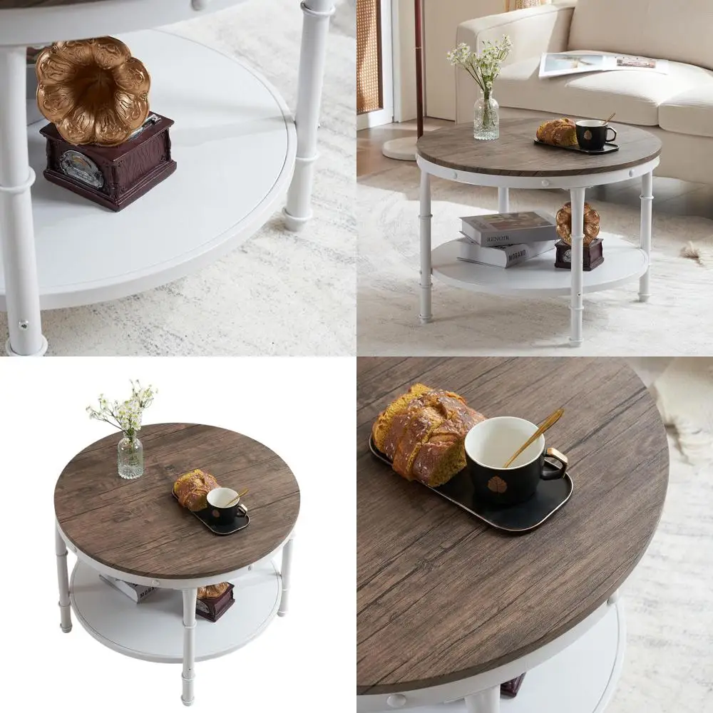 Round Walnut White 2-Tier Accent Table with Metal Frame for Living Room, Bedroom, and Small Spaces
Round Walnut White 2-Tier Accent Table with Metal Frame for Living Room, Bedroom, and Small Spaces