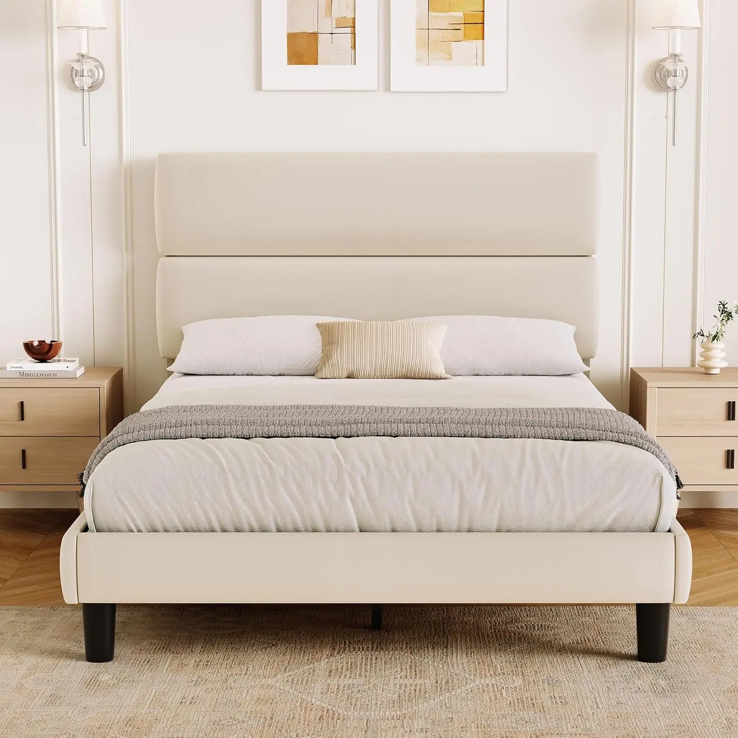 Full Size Platform Bed Frame With Velvet Headboard, Adjustable Height Wooden Slats Support, Upholstered Mattress, Customized
Full Size Platform Bed Frame With Velvet Headboard, Adjustable Height Wooden Slats Support, Upholstered Mattress, Customized