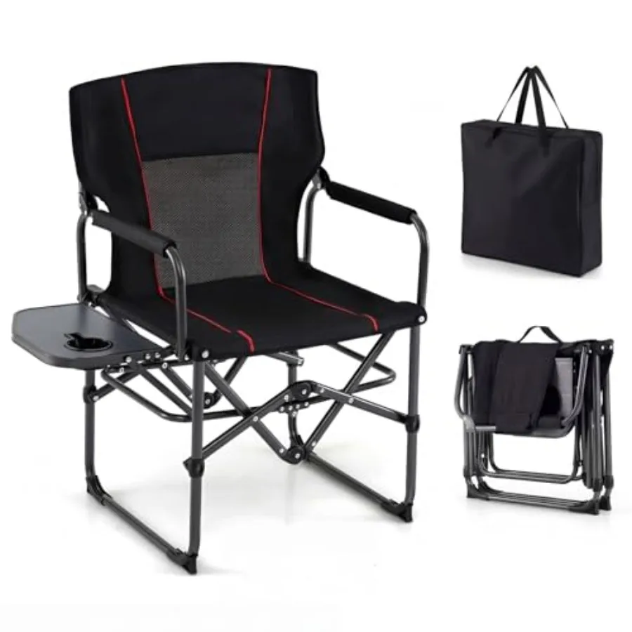 Oversized Camping Directors Chair for Outdoor Use, Heavy-Duty Steel Frame with Black Fabric, Portable Folding Design with Side
Oversized Camping Directors Chair for Outdoor Use, Heavy-Duty Steel Frame with Black Fabric, Portable Folding Design with Side