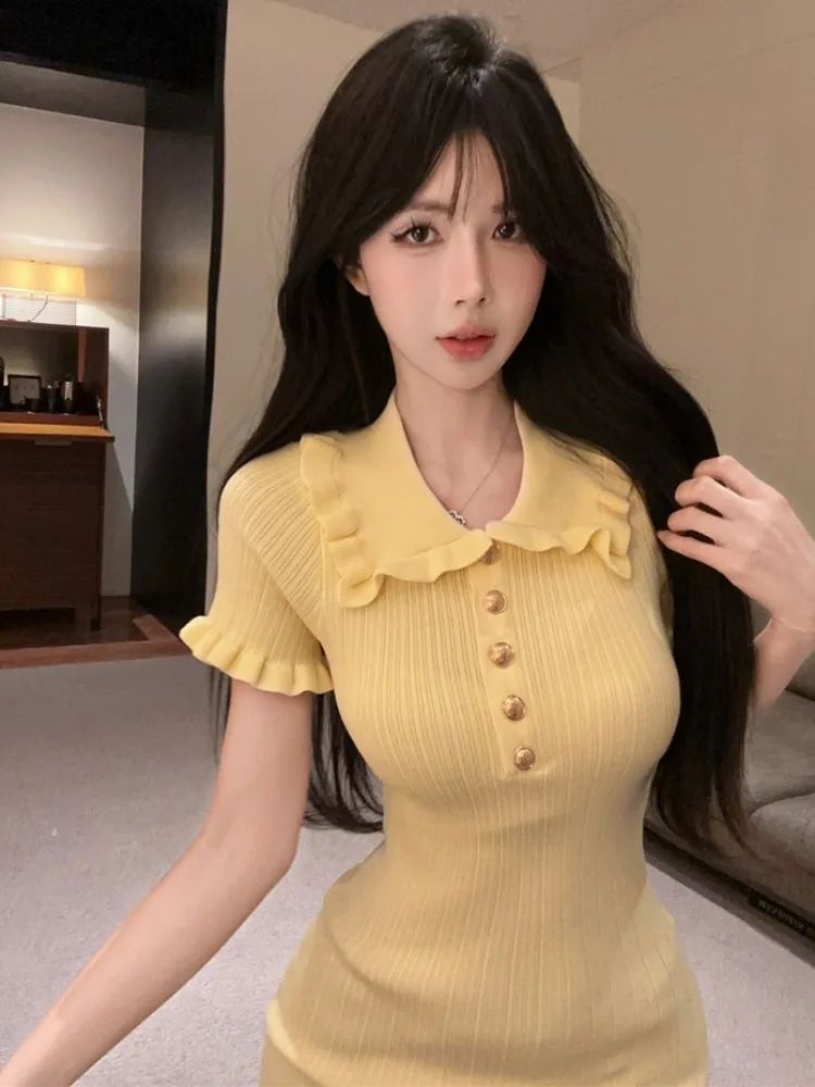 Retro Design Sweet Style Knitted Short Sleeve Doll Collar Short Dress Women's Slimming High Waist Skirt Casual Summer New Arr...
Retro Design Sweet Style Knitted Short Sleeve Doll Collar Short Dress Women's Slimming High Waist Skirt Casual Summer New Arr...
