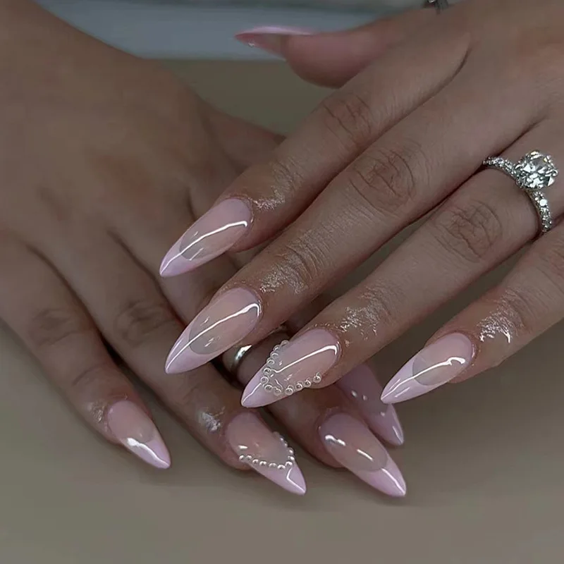 24Pcs Mid-length Almond Press on Fake Nails Pink Edge French Pearl False Nails Simple Detachable Finished Full Cover Nails Tips
24Pcs Mid-length Almond Press on Fake Nails Pink Edge French Pearl False Nails Simple Detachable Finished Full Cover Nails Tips