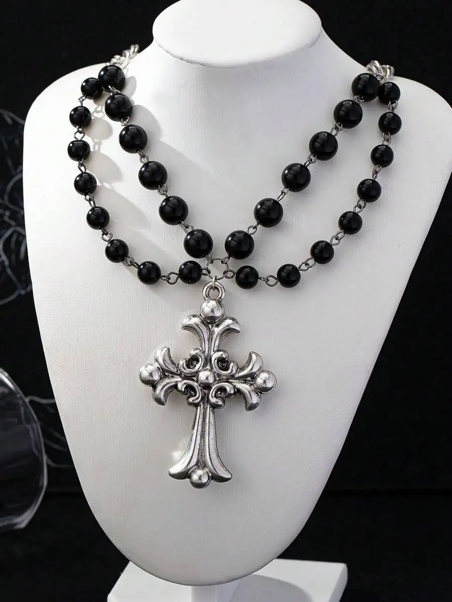 Gothic Style Black Bead Cross Pendant Necklace For Women Party Halloween Daily Wear
Gothic Style Black Bead Cross Pendant Necklace For Women Party Halloween Daily Wear