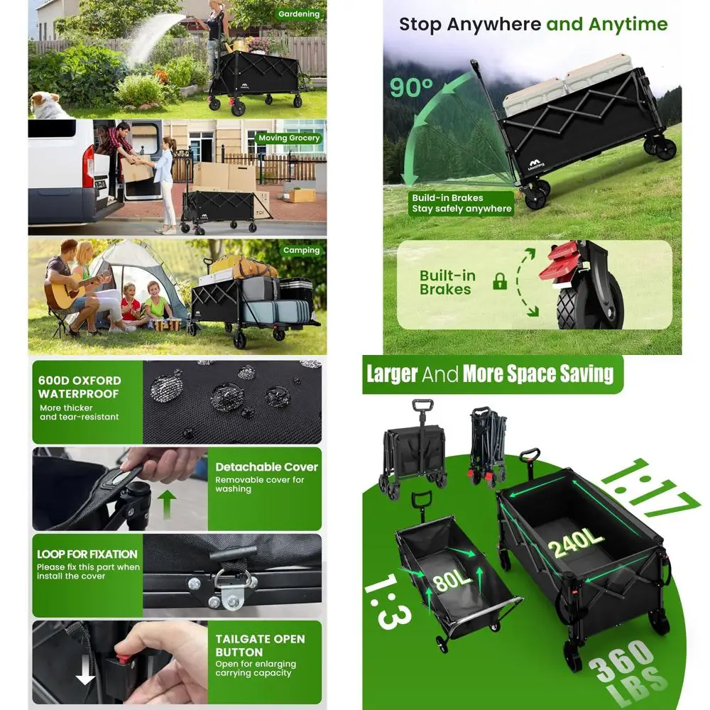 Extra Large 250L Collapsible Wagon with Tailgate, 49” Folding Utility Cart for Sports, Shopping, and Camping, Black
Extra Large 250L Collapsible Wagon with Tailgate, 49” Folding Utility Cart for Sports, Shopping, and Camping, Black