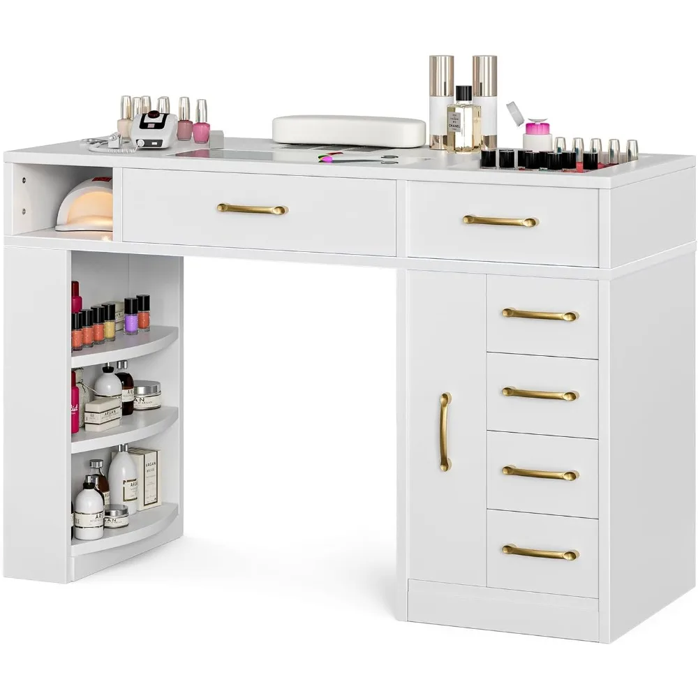 Manicure Table Nail Station for Nail Tech, Glass Top Nail Table Acetone Resistant w/Dust Collector, 7 Drawers & 3-Tier Shelves
Manicure Table Nail Station for Nail Tech, Glass Top Nail Table Acetone Resistant w/Dust Collector, 7 Drawers & 3-Tier Shelves