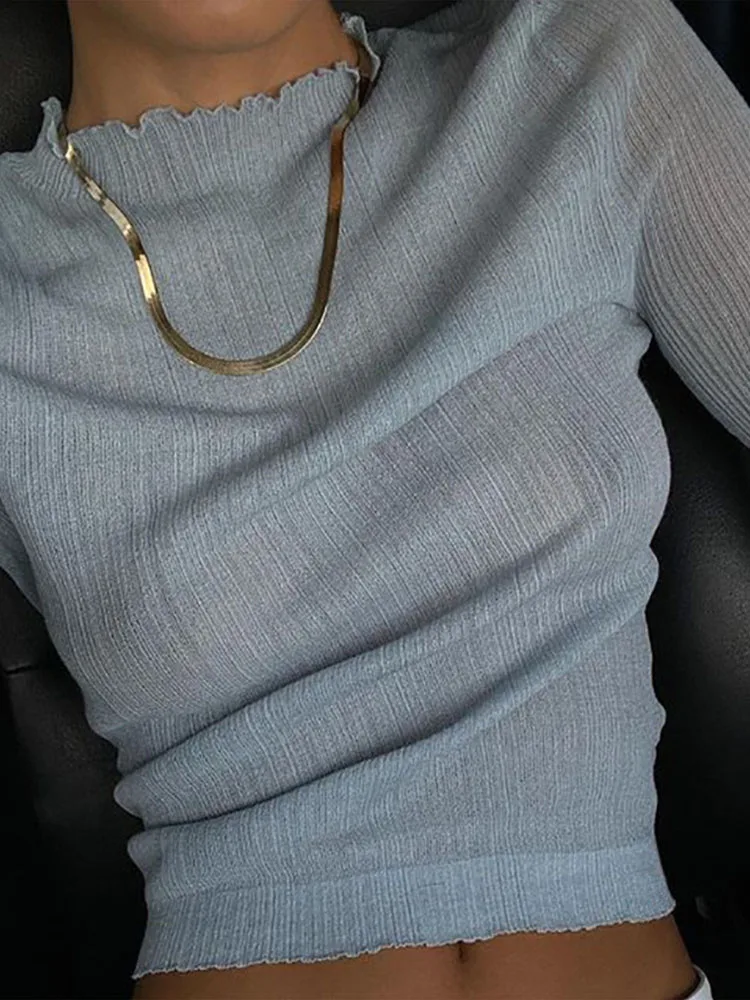 2024 Fall Elegant See Through Long Sleeve Mock Neck Women Tops Fashion Streetwear Sexy T-Shirts Tees Slim Clothes 
2024 Fall Elegant See Through Long Sleeve Mock Neck Women Tops Fashion Streetwear Sexy T-Shirts Tees Slim Clothes