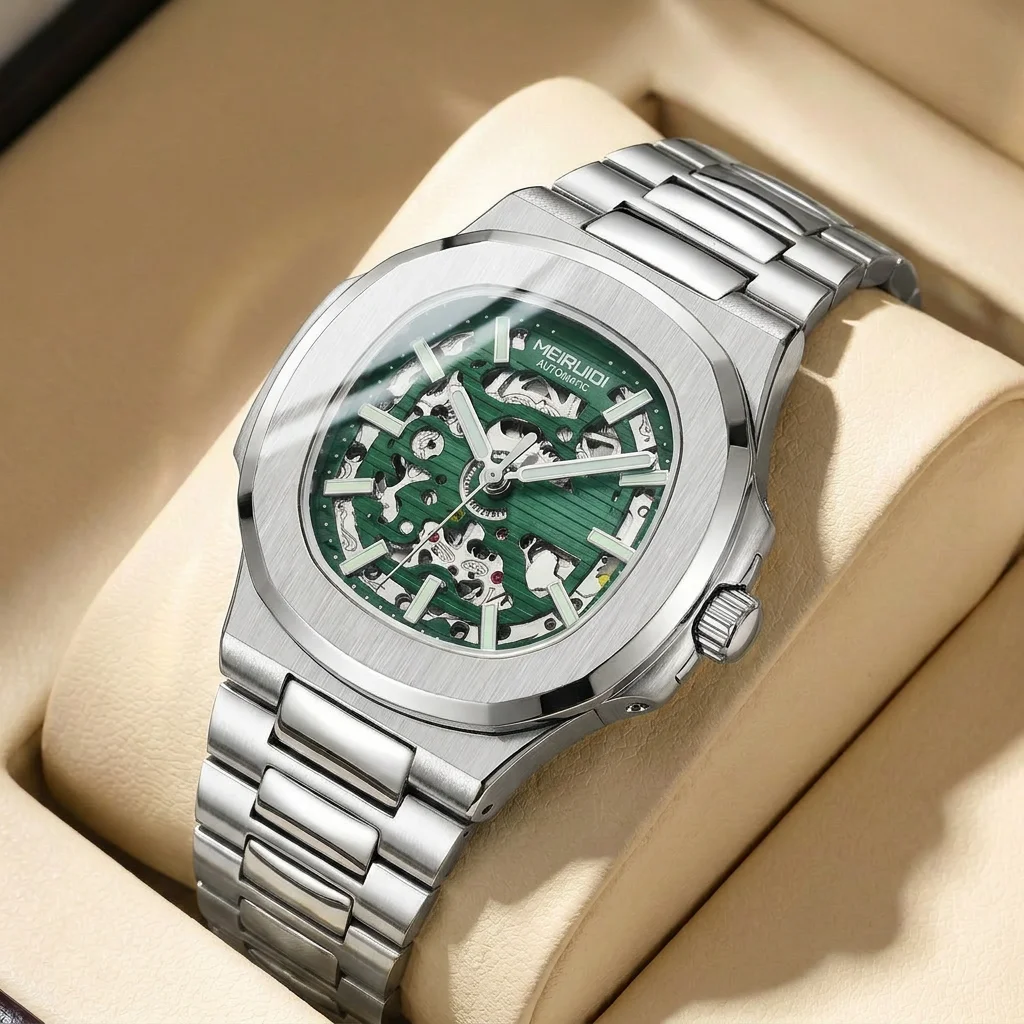 1pcs Men's green dial stainless steel strap vintage fashion skeleton gear luxury details Mechanical Watch for business party hol
1pcs Men's green dial stainless steel strap vintage fashion skeleton gear luxury details Mechanical Watch for business party hol
